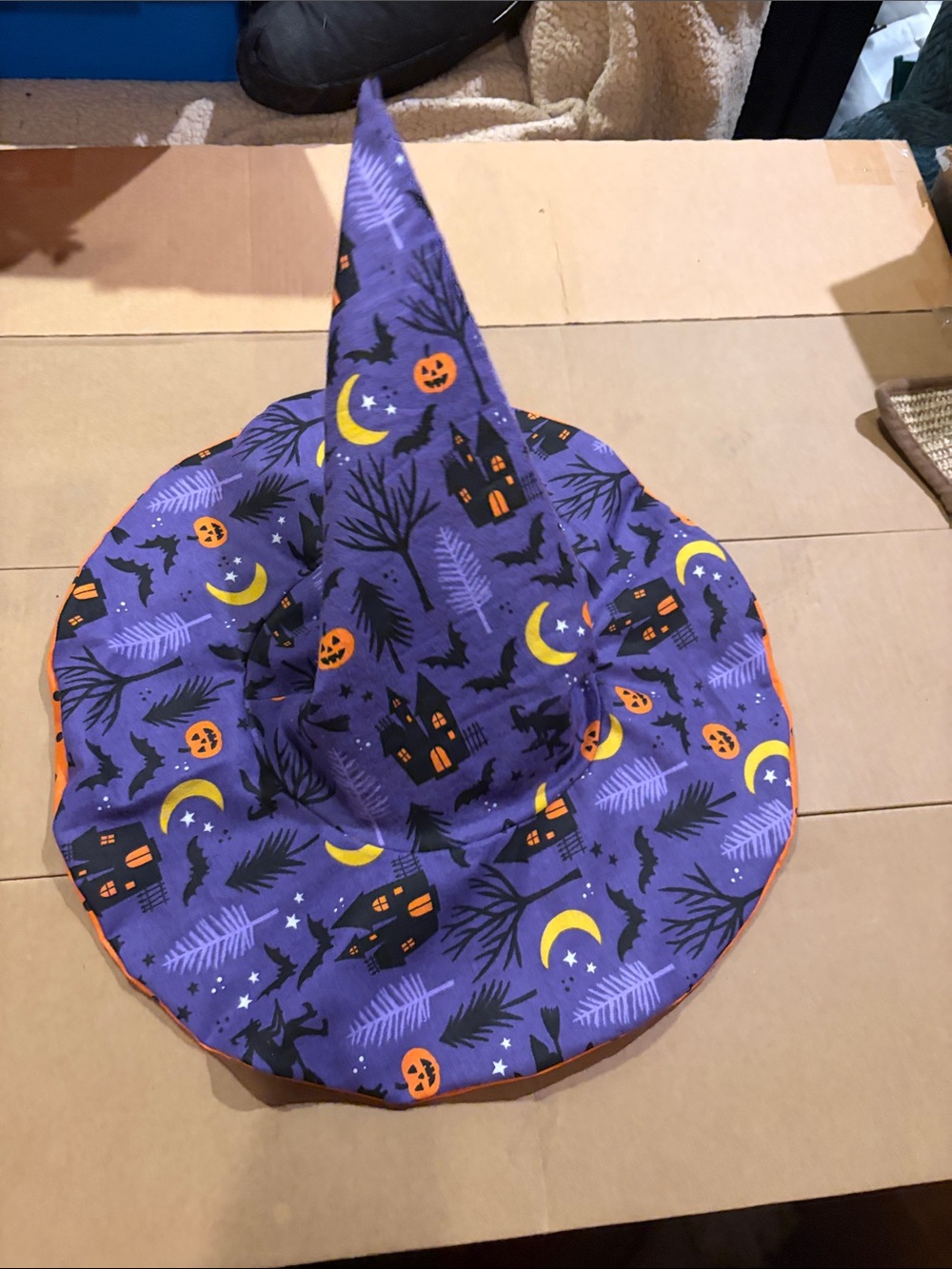 Summerween Witches Hat in reversible Green and Blue quilted pattern & floral